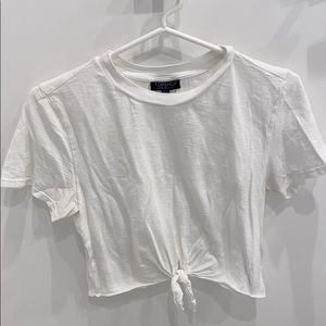 Topshop White tie-front crop top